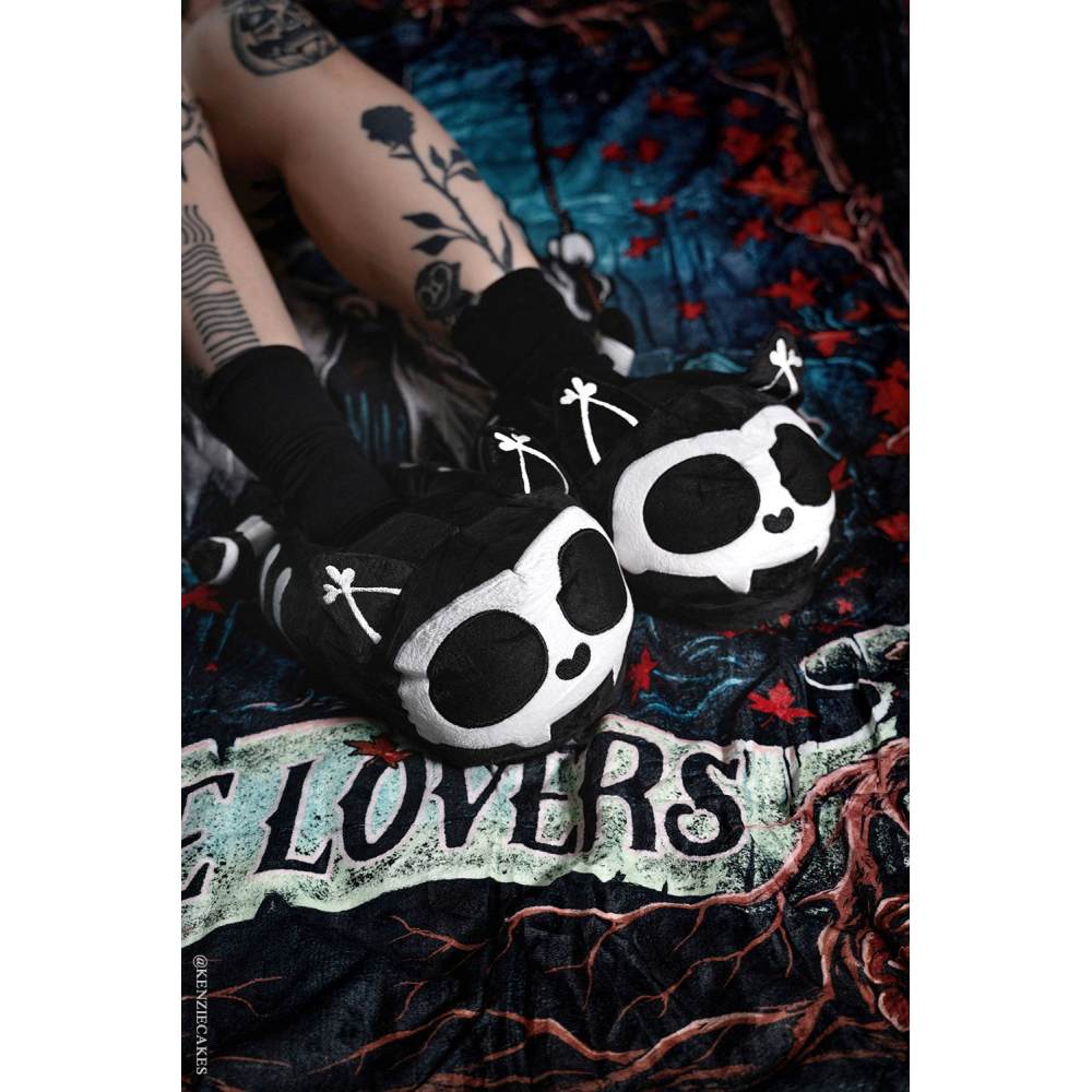 Vampire Freaks - Skelekitty Hausschuhe - Schwarz/WeiÃŸ